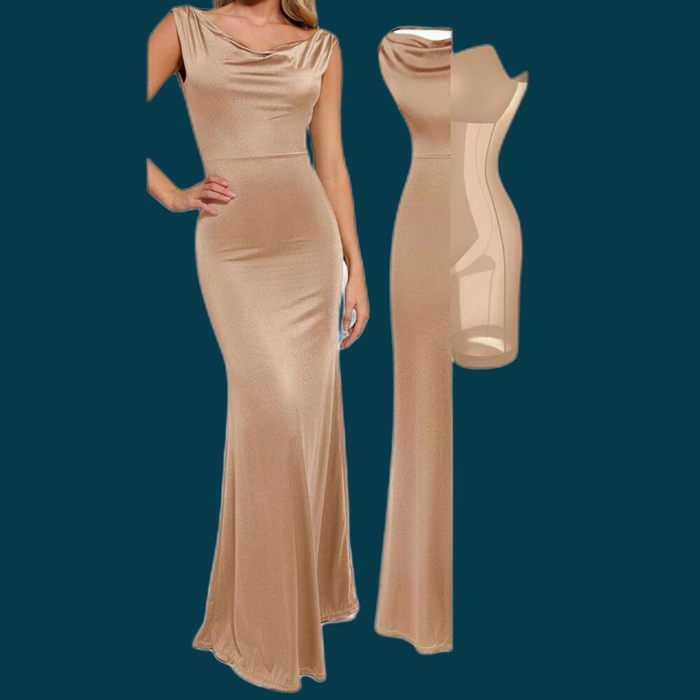 Popilush Shapewear Convertible Shine Sculpting Mermaid Dress Size S Gold Formal
